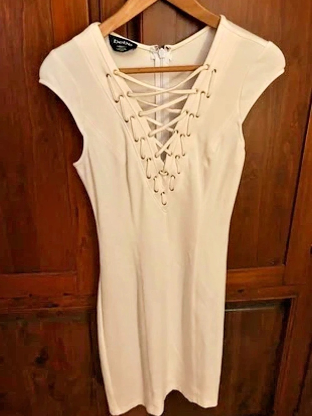 NWT BeBe White Lace-Up Mini Dress Sz. S
